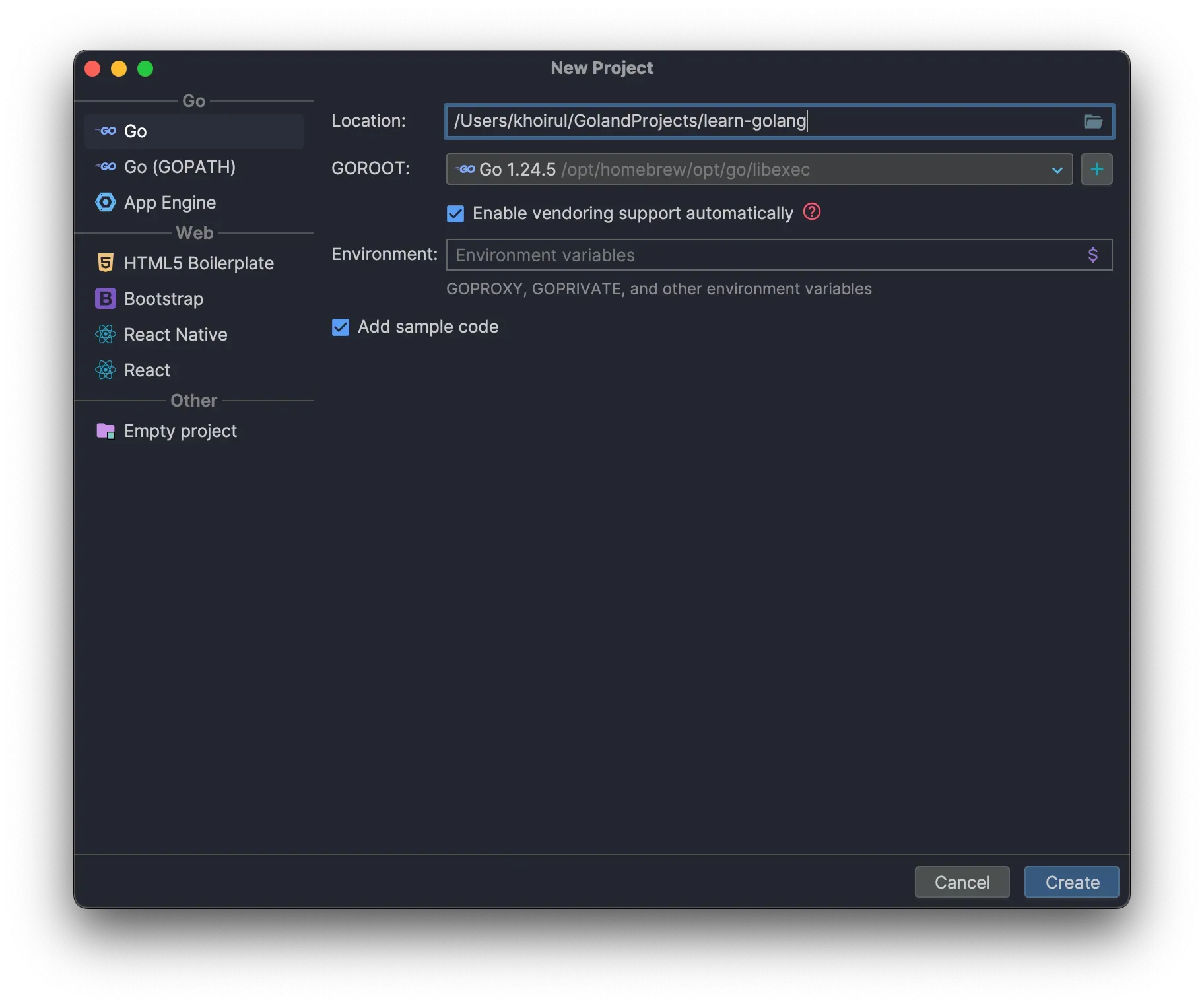 Create new module with GoLand 2